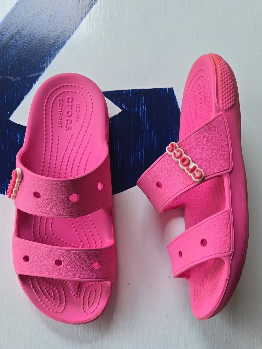 Crocs Classic Pink Slide With Brand Jibbitz Size 7